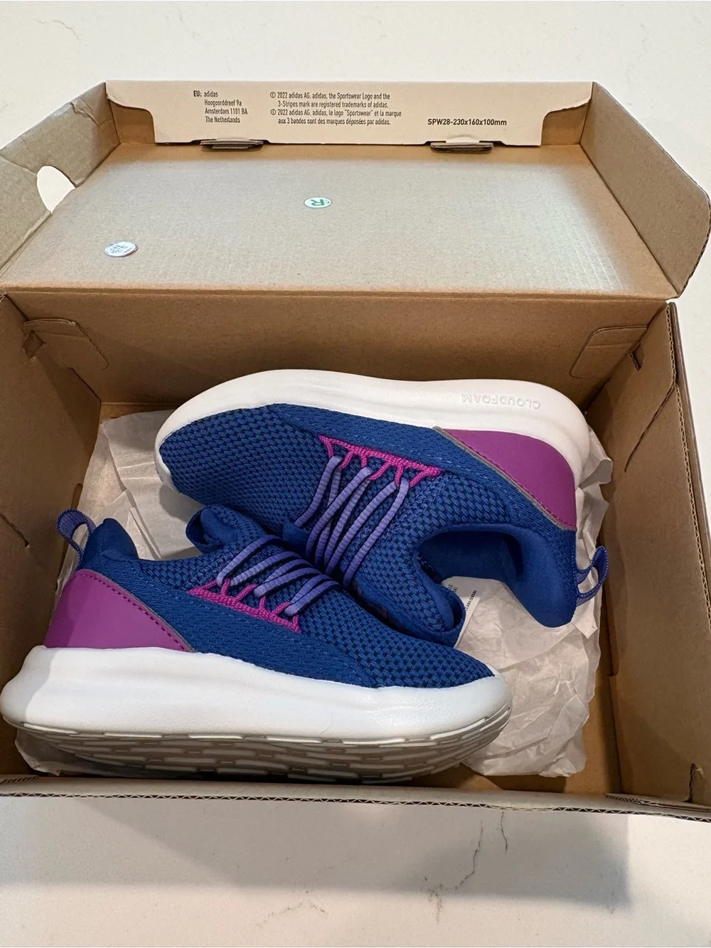 adidas Kids Blue Mesh Sneakers with Purple Accents